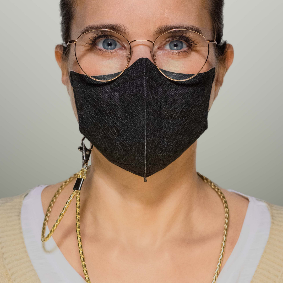 Inficere Mudret bag FFP2 Maske Black Smile L – HOLDIE Accessoires. Simplify your Life.